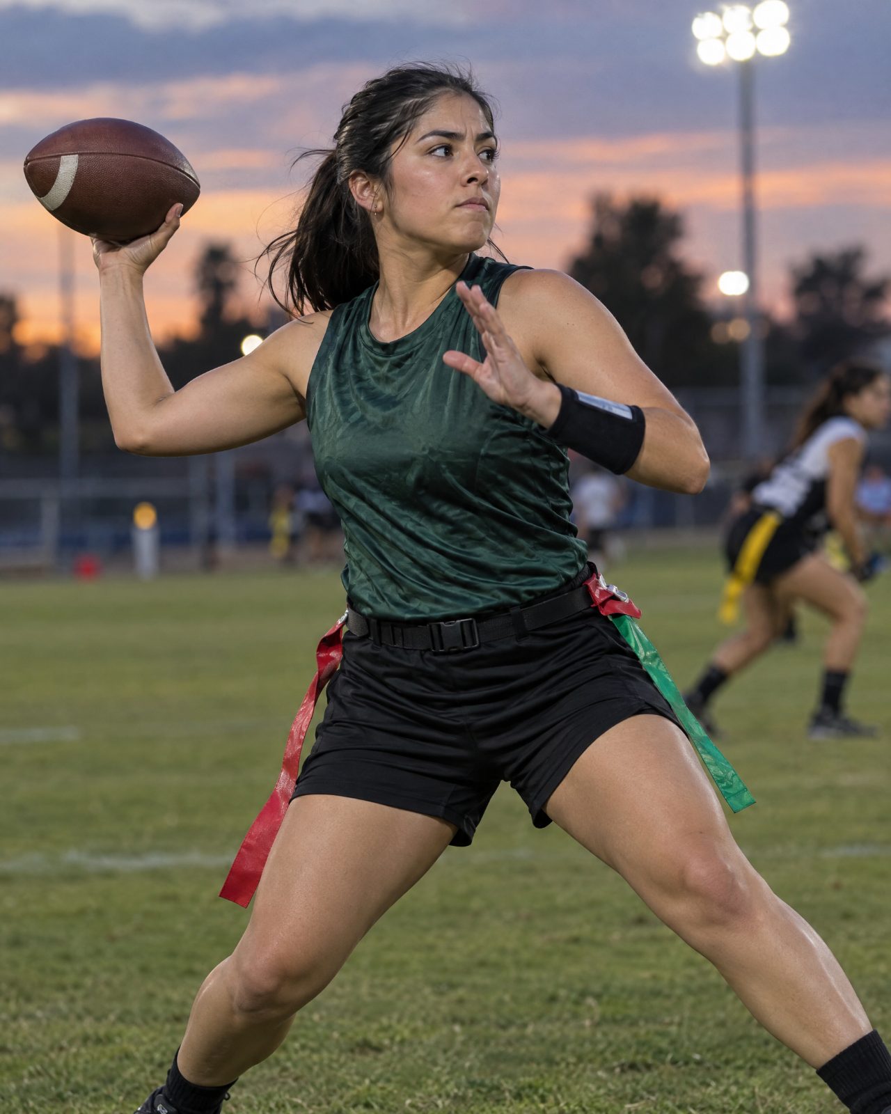 Jugadora de flag football lanzando un pase